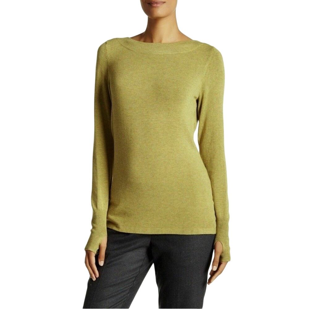 Eileen Fisher Top M Italian Viscose‎ Bateau Neck Peridot Green Boat Soft Layer